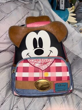 Loungefly Disney Cowboy Western Mickey Mouse Cosplay Backpack Cowboy Denim NWT